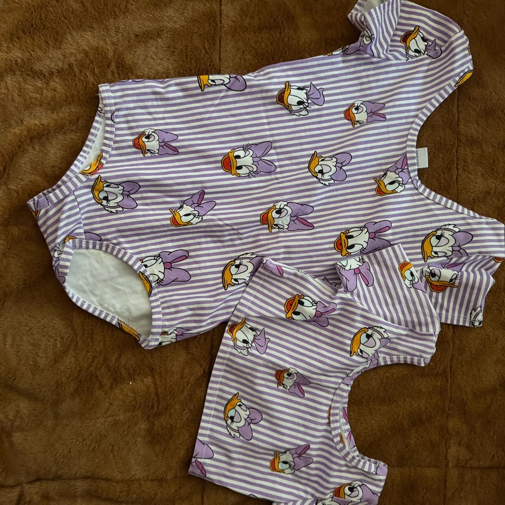 Purple Striped Kids One Piece with Cartoon Print